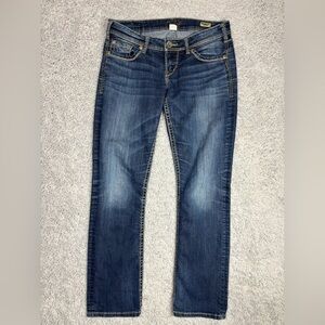 Silver Jeans Womens 28 Berkley Straight Dark Big Stitch Fade Out Low Rise Rodeo